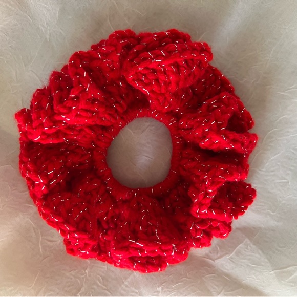 Hand Crafted Accessories - Crocheted Scrunchie | Hair Tie | Hair Accessories | Sparkly Red